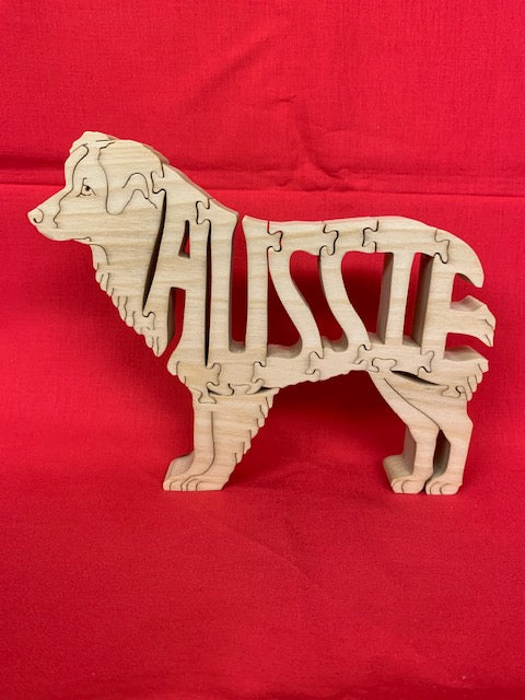 Aussie Wooden Dog Puzzle. Handmade Scroll Saw Art