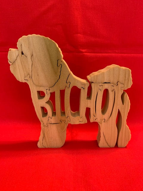 Bichon Wooden Dog Puzzle  Handmade Scroll Saw Art